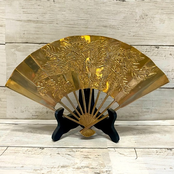 Other - MCM BRASS JAPANESE FAN WITH PHOENIX WALL DECOR